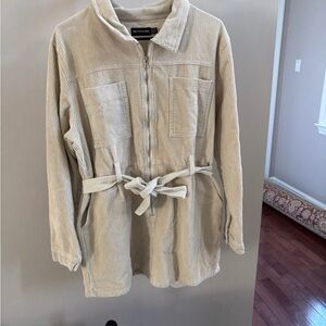 Beige Corduroy Jumpsuit by Pretty Little Thing Size 12